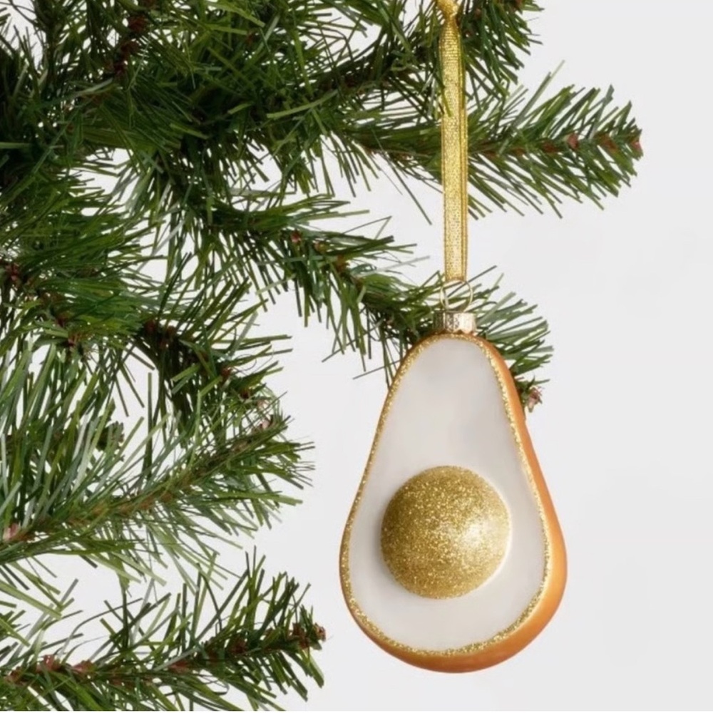 Elegant Gold and White Avocado Ornament